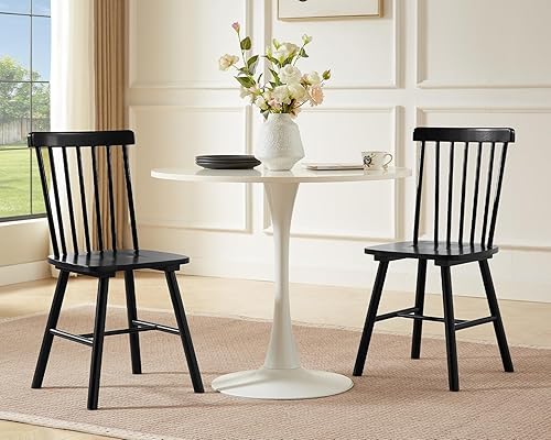 PrimeZone Windsor Juego de 2 sillas de comedor, sillas de cocina de madera maciza de goma con respaldo de husillo, silla de comedor lateral moderna