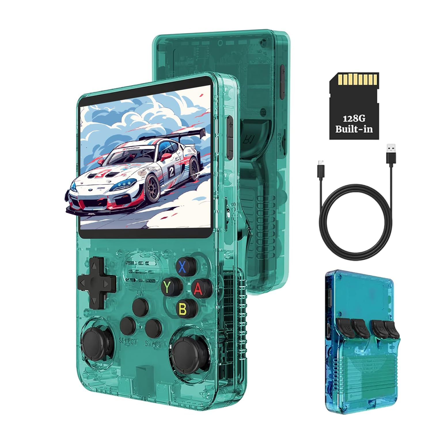 R36S Retro Handheld Game Console 128G - Schermo IPS da 3,5” con oltre 40000 giochi classici Lettore di videogiochi tascabile Open Source Linux OS con batteria da 3500mAh (Verde)