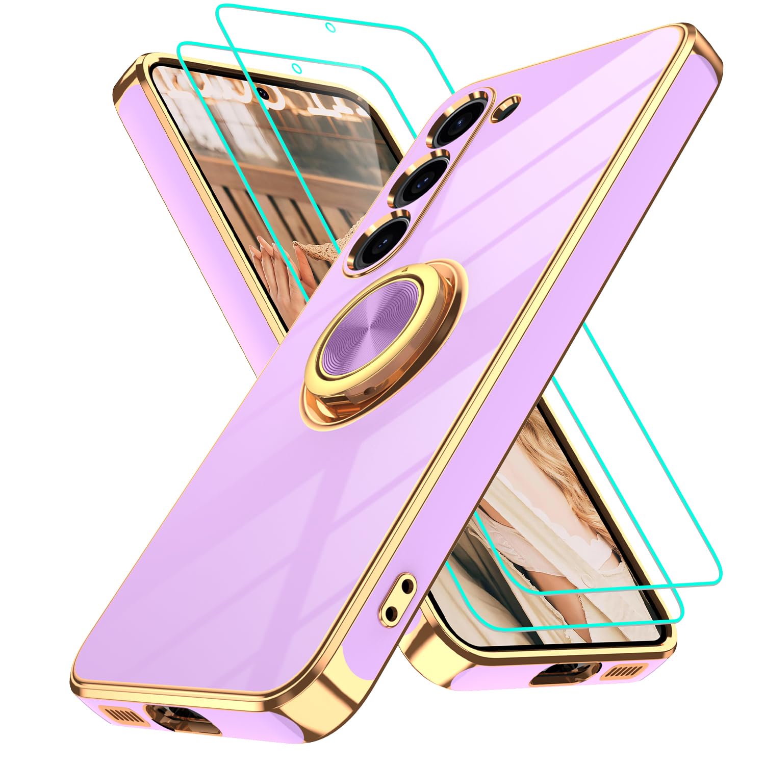 Gritup Slim Fit Case for Samsung Galaxy S Series,Shockproof Soft Cover with 2 Pcs HD Screen Protectors,and Built-in Ring Kickstand Phone Cover