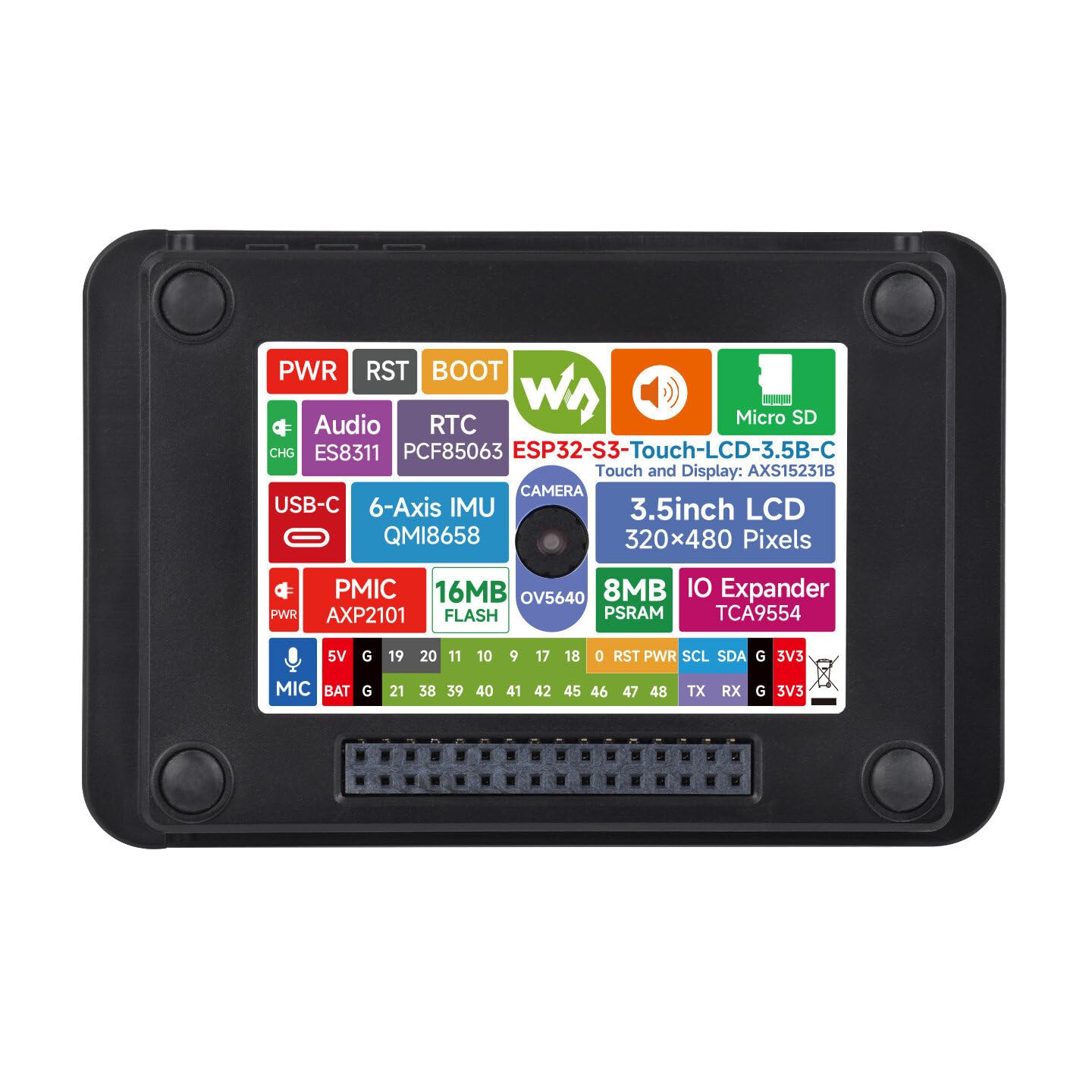 VIDOO Płyta Deweloperska Wyświetlacz Pojemnościowy Dotykowy ESP32-S3 3,5 Cala Wspiera Wi-Fi i Bluetooth 5 Wsparcie ESP32-Z Obudowa