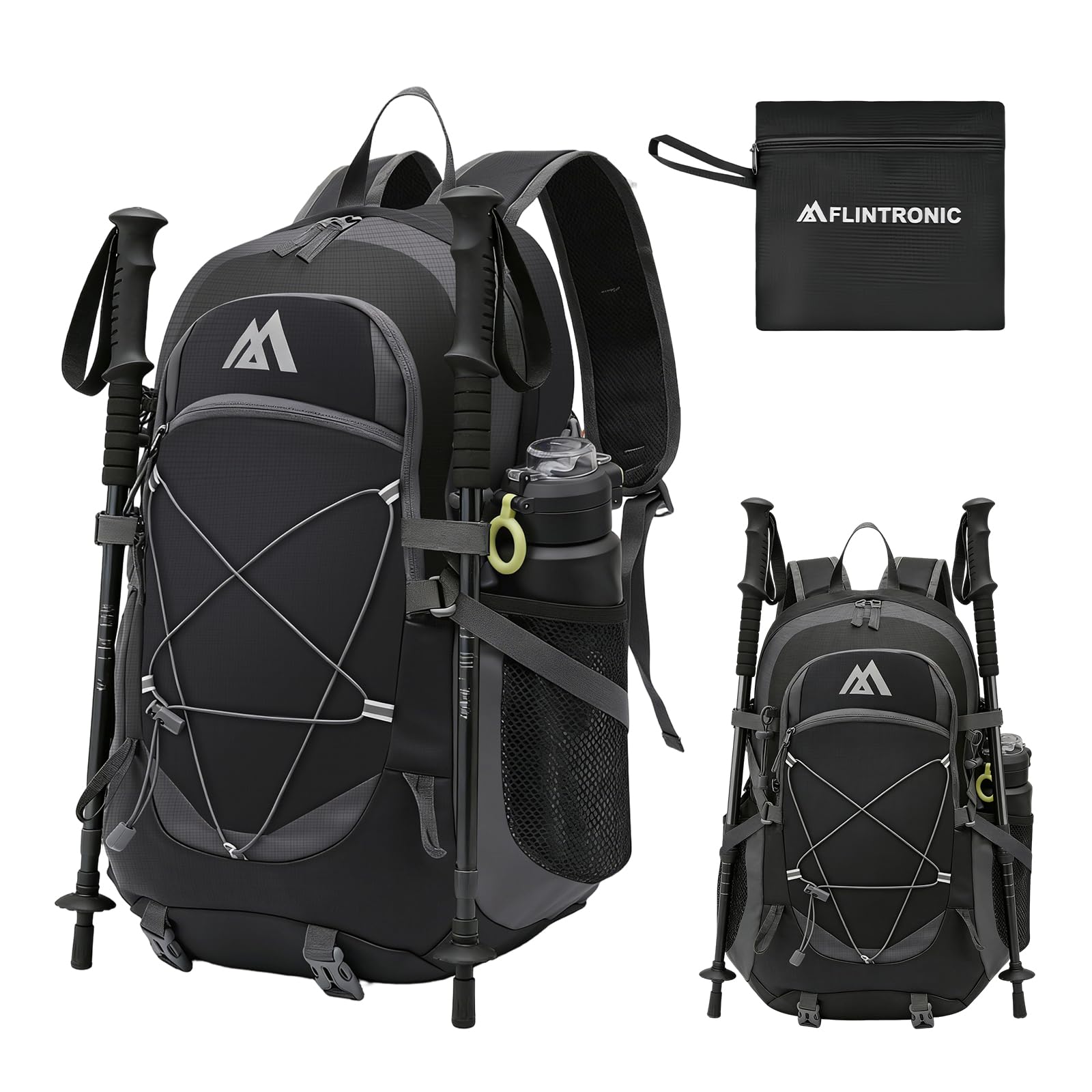 flintronic 40LHiking Backpack, Lightweight Foldable Rucksack, Unisex Water Resistant Walking Backpack for Outdoor Sports, Hiking, Mountaineer, Camping, Black