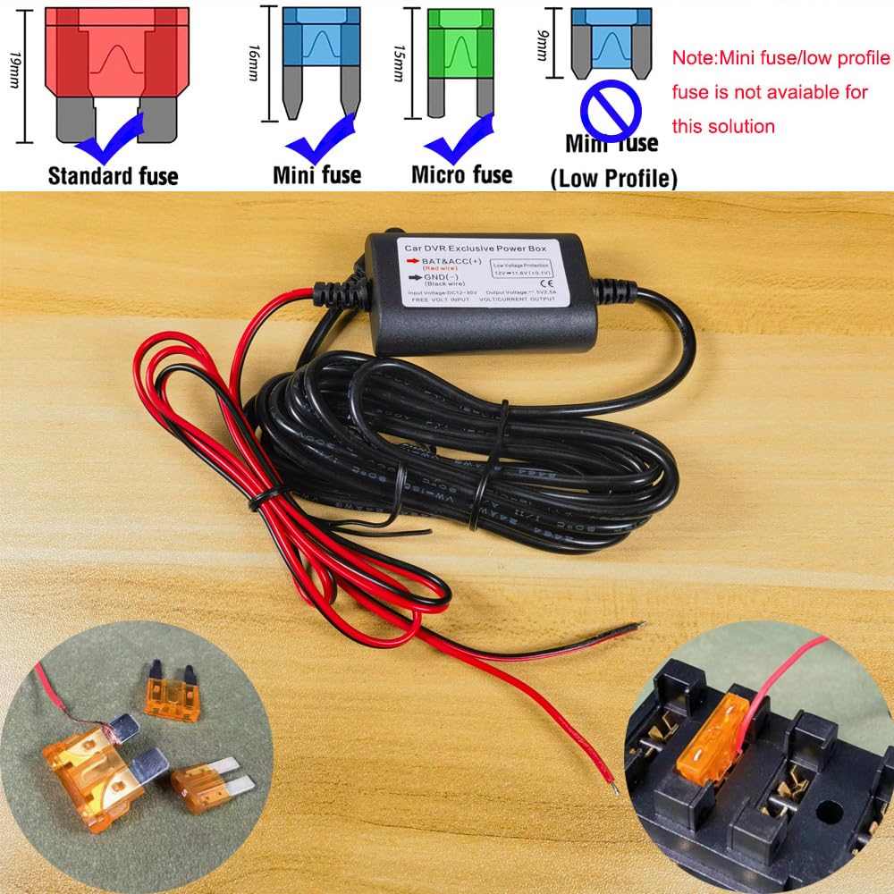 GUZZI zestaw okablowania USB C do kamery samochodowej 12V-24V do 5V/2,5A Ładowarka do kamery samochodowej Przewód zasilający do kamery samochodowej USB typu C, długość 320cm