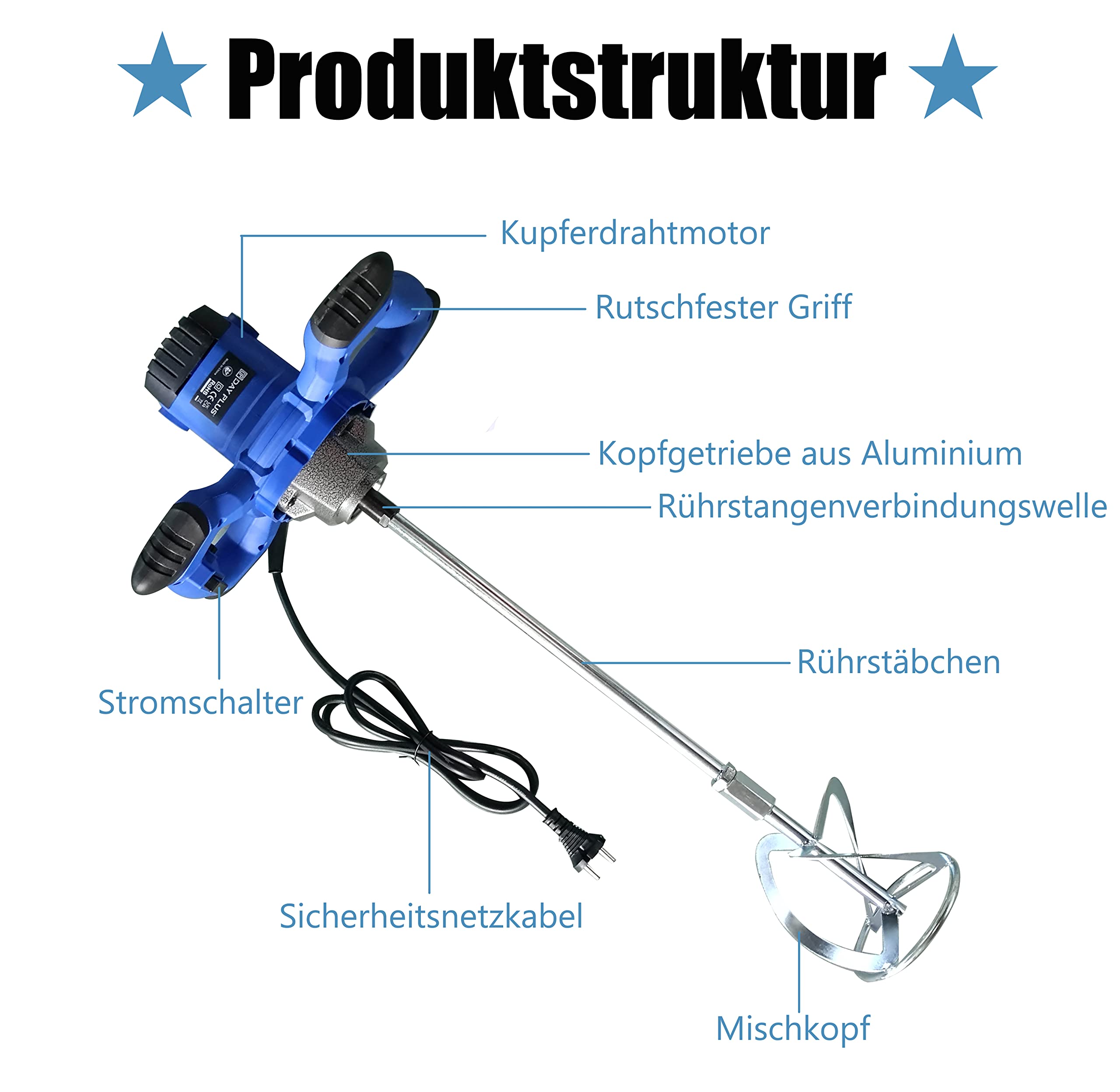 Agitador eléctrico portátil de 550 W, hormigón eléctrico portátil, cemento, yeso, mortero, mortero, paleta, batidora profesional, herramienta de agitación ajustable, 6 velocidades, estándar de mano