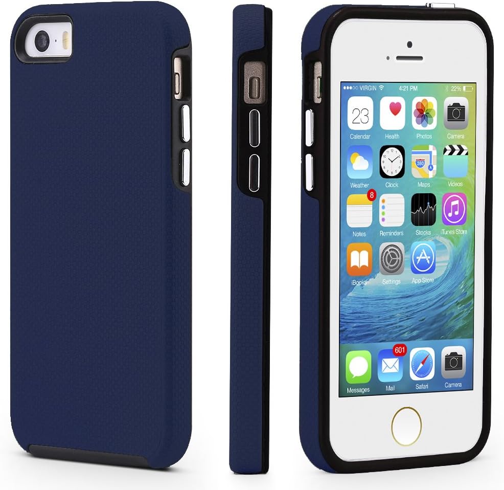 CellEver for iPhone 5/5s/SE Case (1st Gen 2016 Edition) - Dual Guard Series, Military Grade Protection, Slim-Fit, Sturdy Shock Absorbent Phone Cover (Navy Blue)