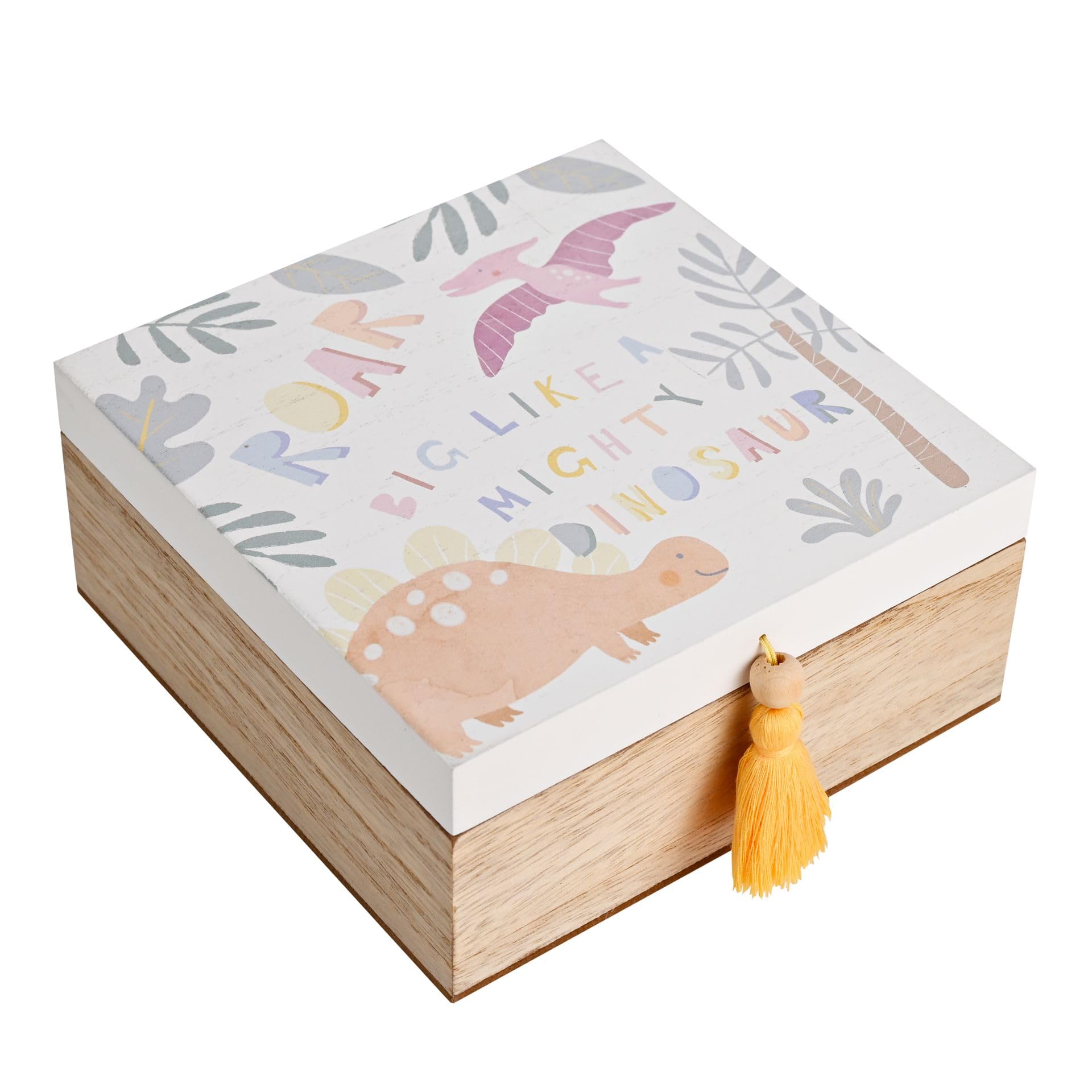 Chichi Unisex Multicoloured Dinosaur Wooden Keepsake Box - Roar Big Like A Mighty Dinosaur