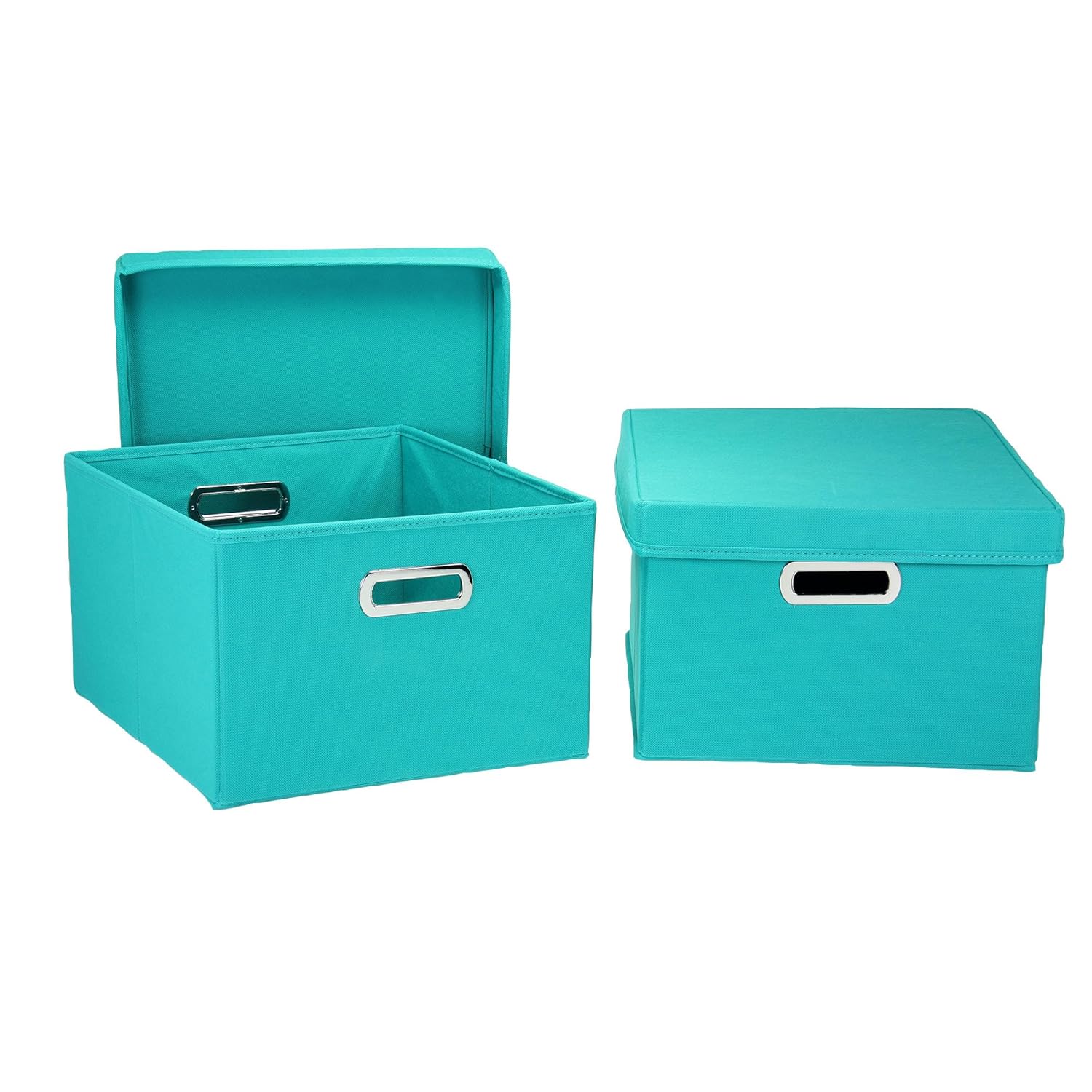 Household Essentials Fabric Storage Boxes with Lids and Handles Aqua