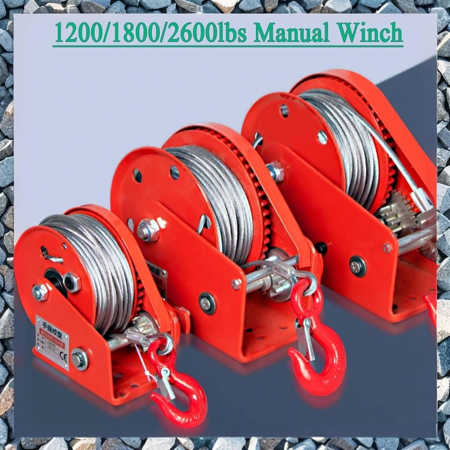 Heavy Duty 2000LBS Hand Winch - 2-Way Self-Locking Towing Winch with Steel Cable & Hook for Boats, Trailers & Lifting (, Dual-Purpose, No Wire, 2600lbs/1200KG)