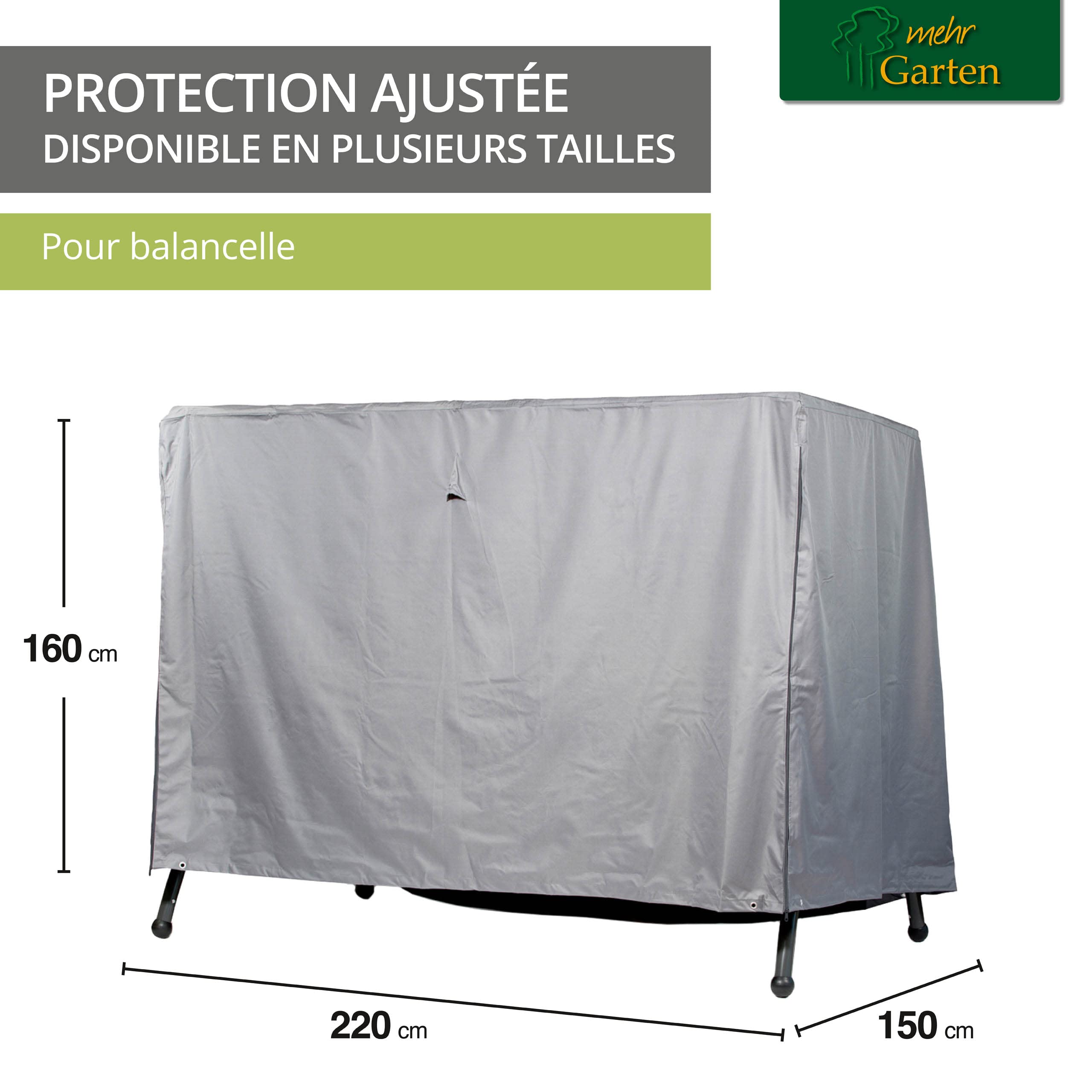 Housse de protection pour balancelle | 220 x 160 x 150 cm | polyester tissé Oxford 600D, couleur : gris