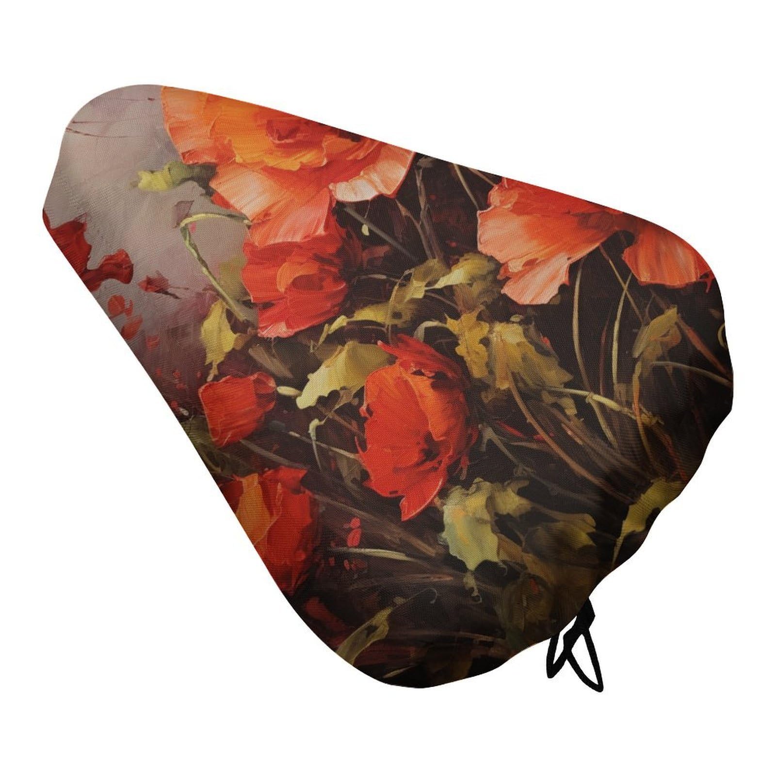 FekiLoot Oil Painting Red Flower Bike Seat Cover Outdoor Waterproof Bicycle Saddle Cover Bike Cushion Covers Protector with Drawstring for Exercise Mountain Road Bikes Men Women
