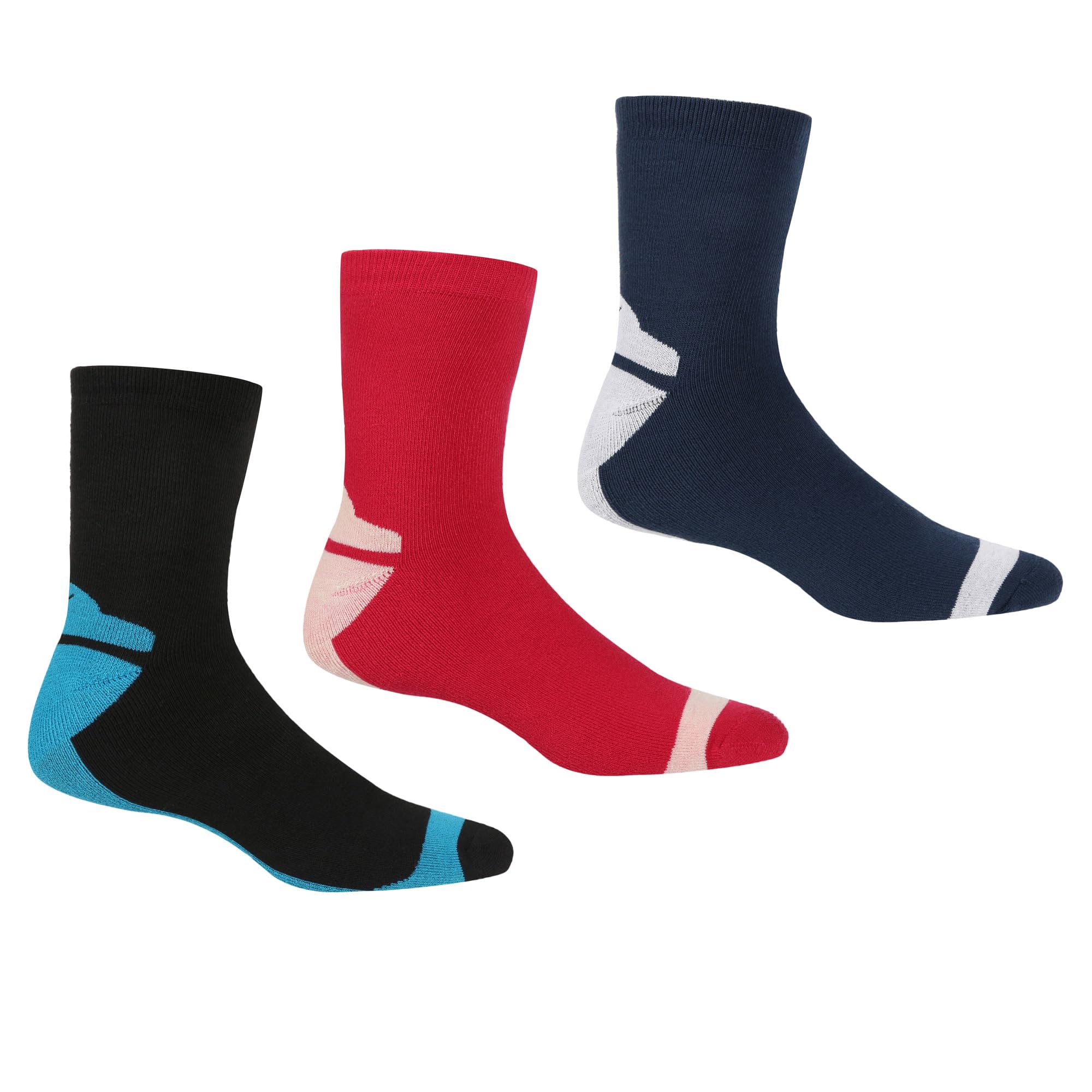 Regatta Women's 3 Pair Outdoor Lifestyle Socks Black/Cherry Pink 3-5