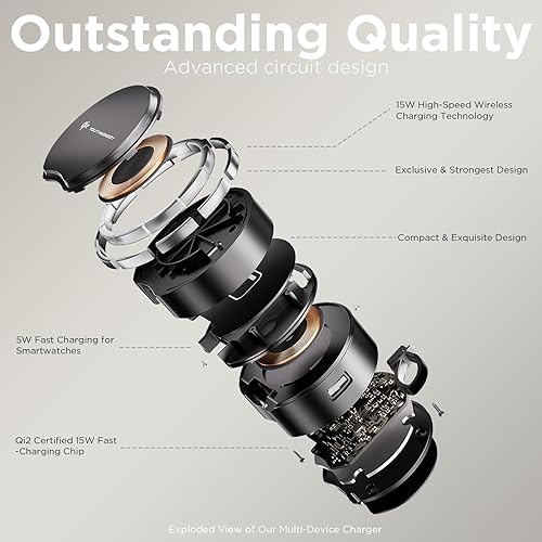 Miniatura 5 de Qi2 - Estación de carga inalámbrica magnética, estación de carga de viaje portátil, soporte de cargador inalámbrico magnético plegable rápido de 15