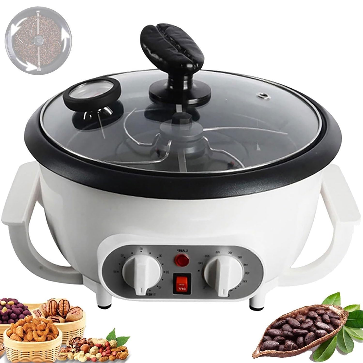 Torréfacteur électrique à Grains de café, poêle antiadhésive multifonctionnelle de 1200 W, torréfacteur de 750 g pour Un Usage Domestique, thermomètre + minuterie + réglage de la température,