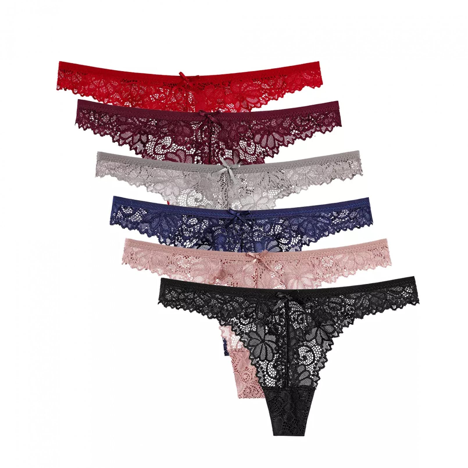 YUANCHENG5 Pcs Solid Color Women G String Lace Thong Underwear