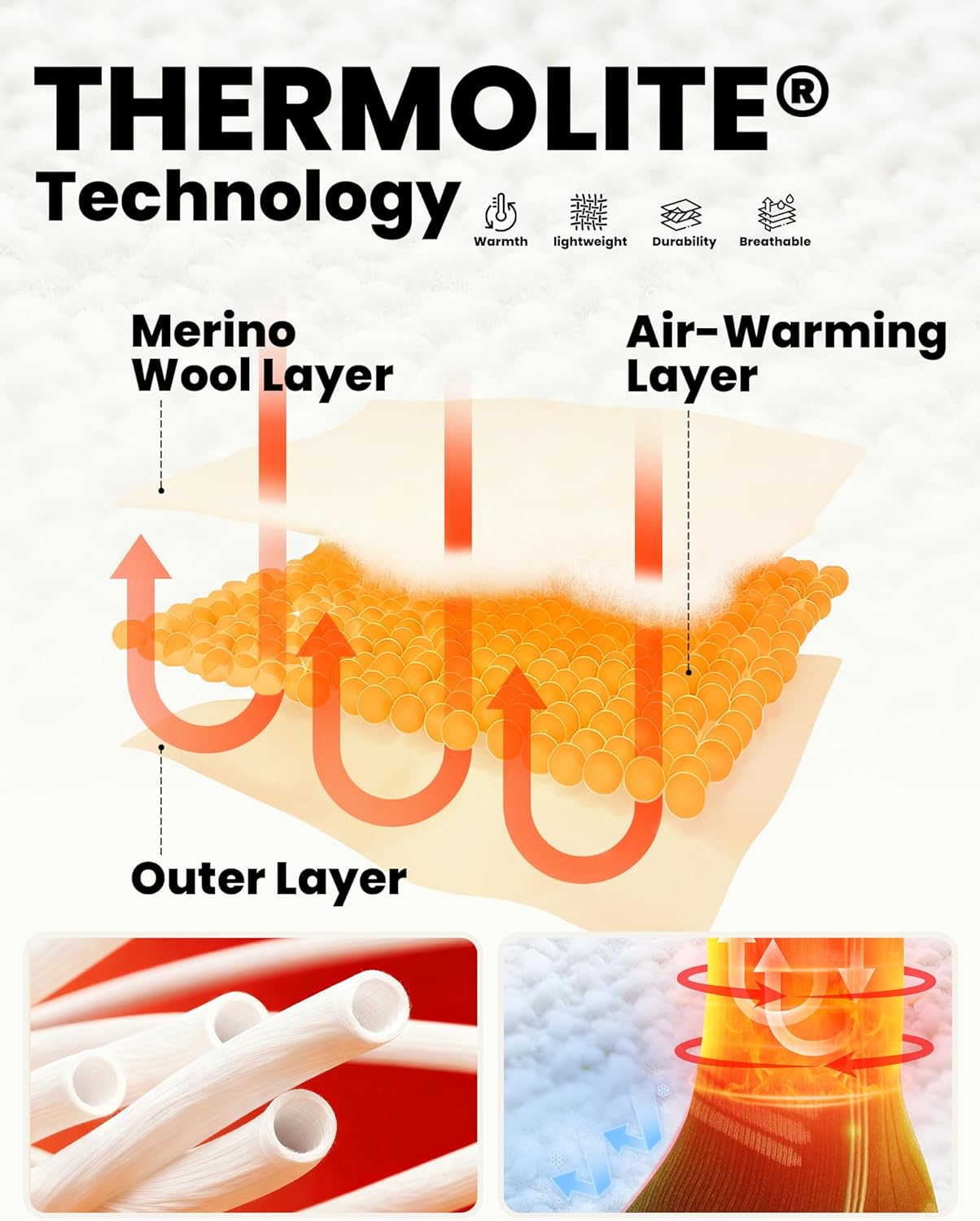 OutdoorMaster Thermolite Merino Wool Ski Socks, Compression Thermal Snowboarding Socks for Men & Women, Cold Weather - Image 3