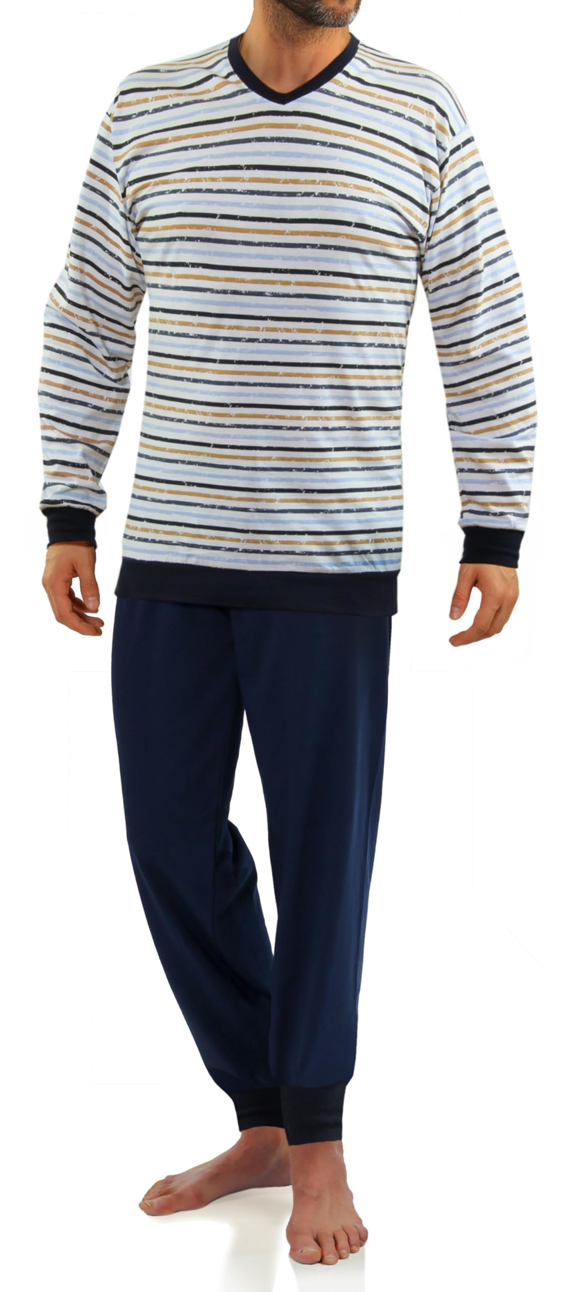 sesto senso Pigiama da Uomo a Maniche Lunghe con Polsini Cotone Scollo a V Gambe con Polsini