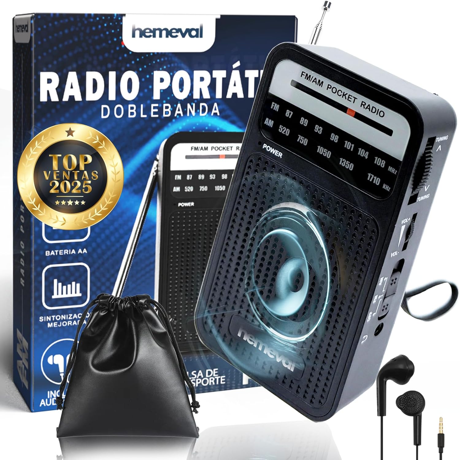 Radio a Pilas De EMERGENCIA con Funda y Auriculares Incluidos | Radio Portatil Pequeña | Transistor De Pilas | Transistor De Emergencia | Kit De Supervivencia | Transistor De Bolsillo FM y AM