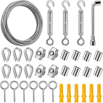 Wire Rope Stainless Steel Set 20m 2mm Steel Cable PVC Coated Trellis Set Tension Wire Rope Tension Set for Trellis Curtain Rope Washing Line Lamp Suspension