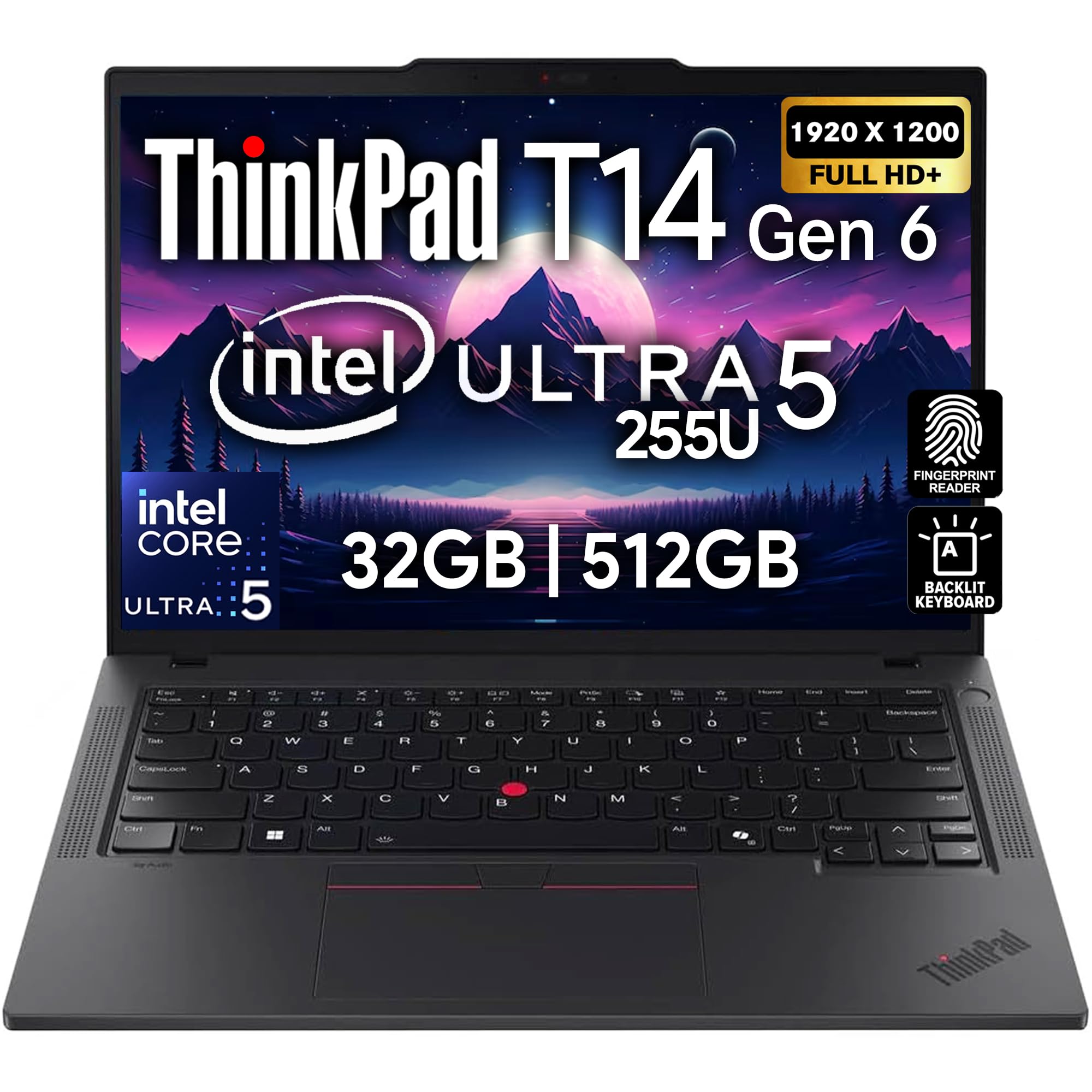 ThinkPad T14 Gen 5 Business Laptop (14" FHD+ IPS, Intel Ultra 5 125U, 32GB DDR5 RAM, 512GB SSD), 5MP HD Webcam, 2 Thunderbolt 4, Wi-Fi 6E AI PC, Win 11 Pro, 3 Yr Wty