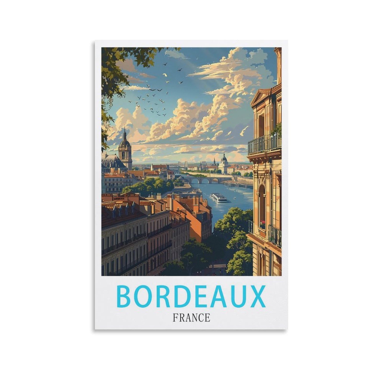 Lolwnni Unframe-Style Bordeaux France Vintage Travel Posters 08X12inch(20X30cm) Canvas Wall Art Print Picture Paintings For Living Room Bedroom Decor