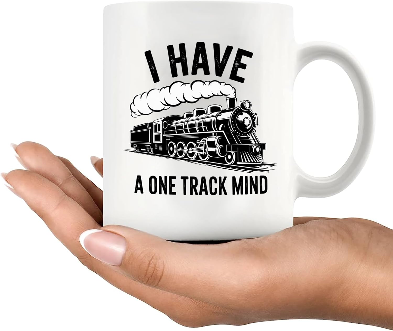 Panvola I Have A One Track Mind Train Lovers Gifts For Women Men Retro Steam Engine Railroad Engineers Train Drivers Novelty Drinkware Ceramic Mug 11 oz White - Image 8