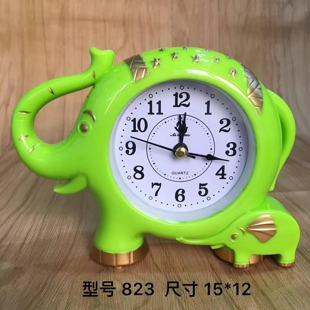 Cunclock Lazy Bedroom Alarm Clock Abs Mute Children'S Creative Personality Lovely Simple European Style Ultra Sound Alarm Clock Students Green Elephant