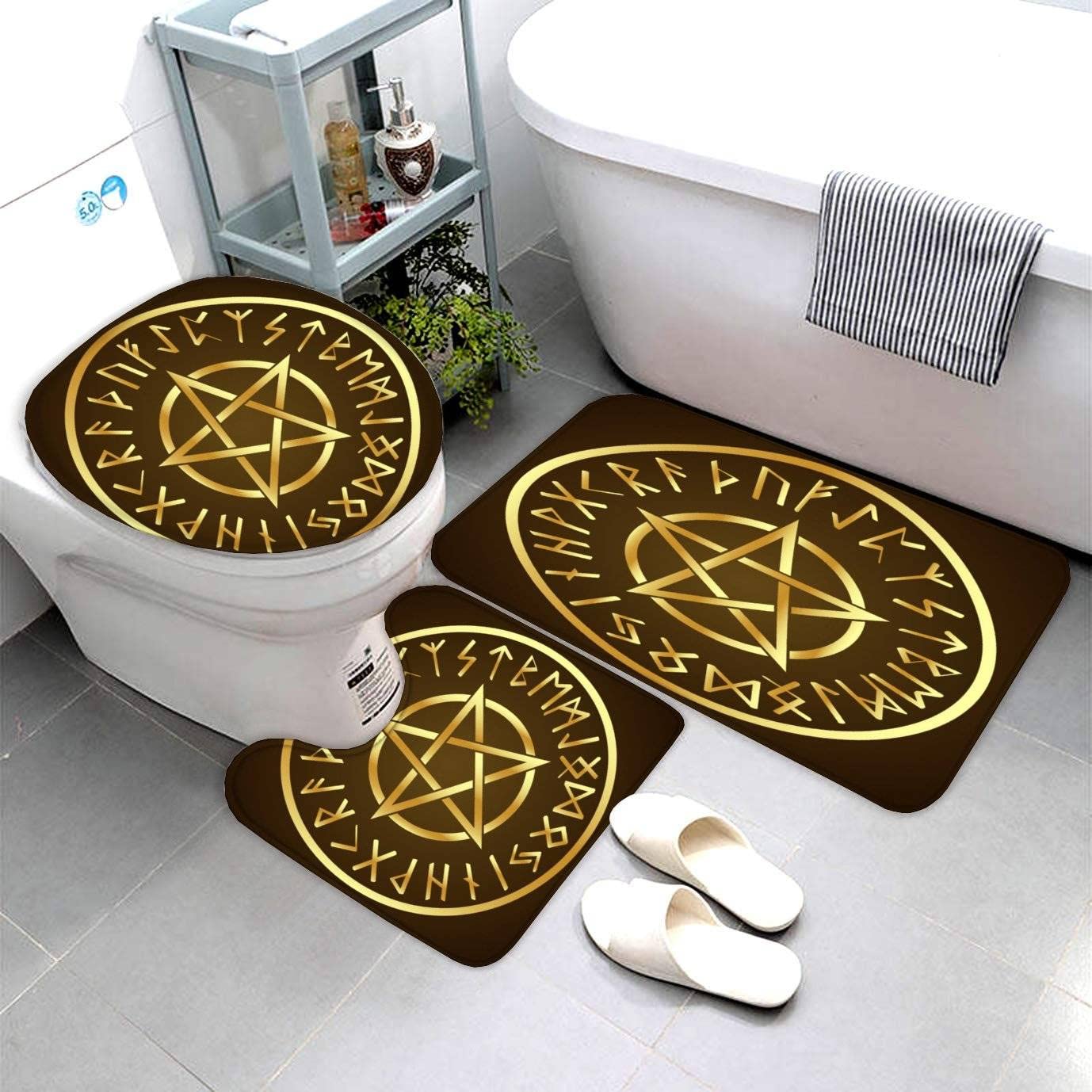 Genérico Alfombra de baño, alfombras de baño Negras escandinavas, Alfombra de baño de Lujo de Microfibra, Juego de alfombras absorbentes, Alfombrillas de baño vikingas Vintage, Alfombrilla de pedesta