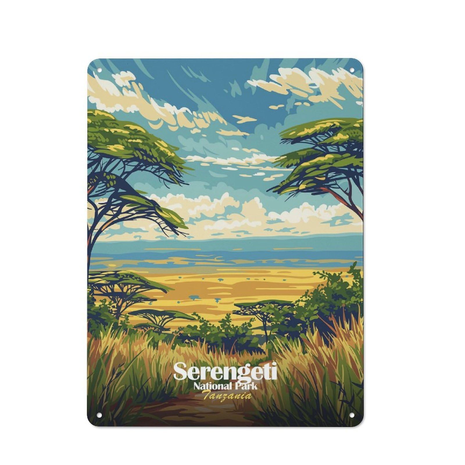 Junmoney Style-1 For Hobby Room Or Studio, Serengeti National Park, Tanzania Art Rustic Tin Wall Plaque 40X30cm, For Vintage Wall Decor Fans, For Metal Sign Collectors