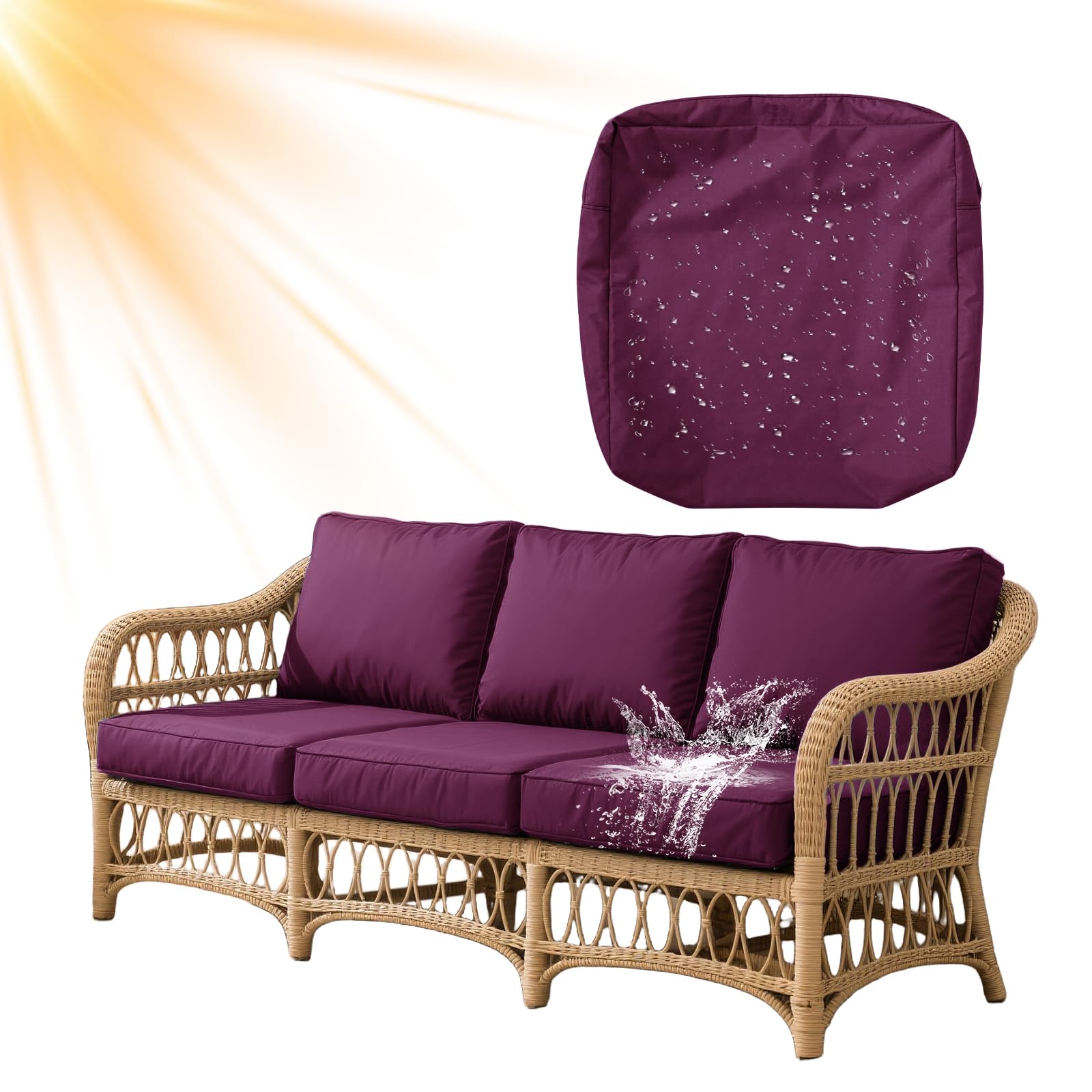 LZYLZH Waterproof Patio Cushion Covers with Zipper Oxford Fabric Replacement Outdoor Chair Seat Cover UV Resistant Washable Furniture Cover (Purple,