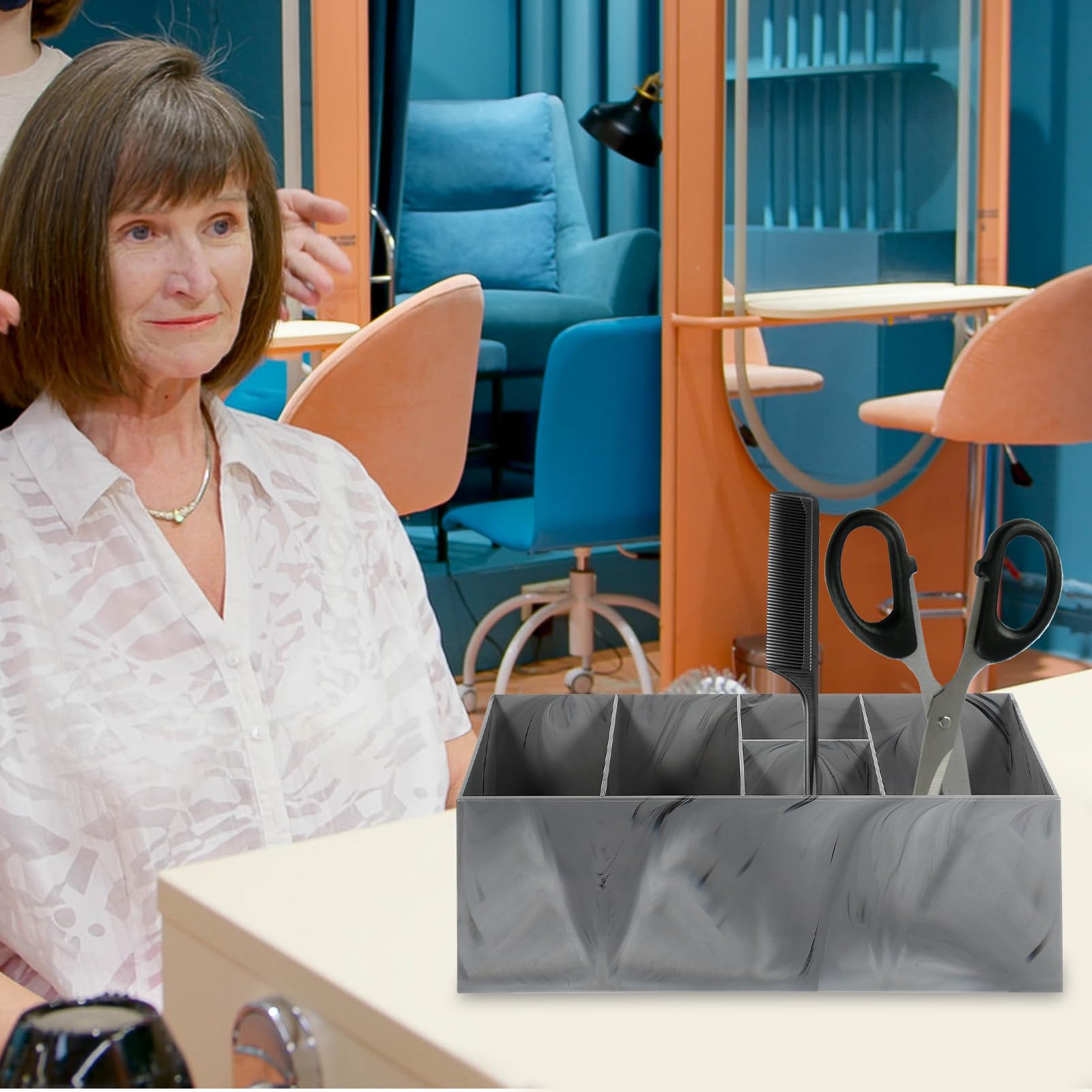 ABOOFAN Porta Utensili Grande Capacità in Acrilico per Parrucchiere Design a Scomparti per Organizzare Forbici e Pettini, Resistente e Adatto a Salone di Bellezza o Casa