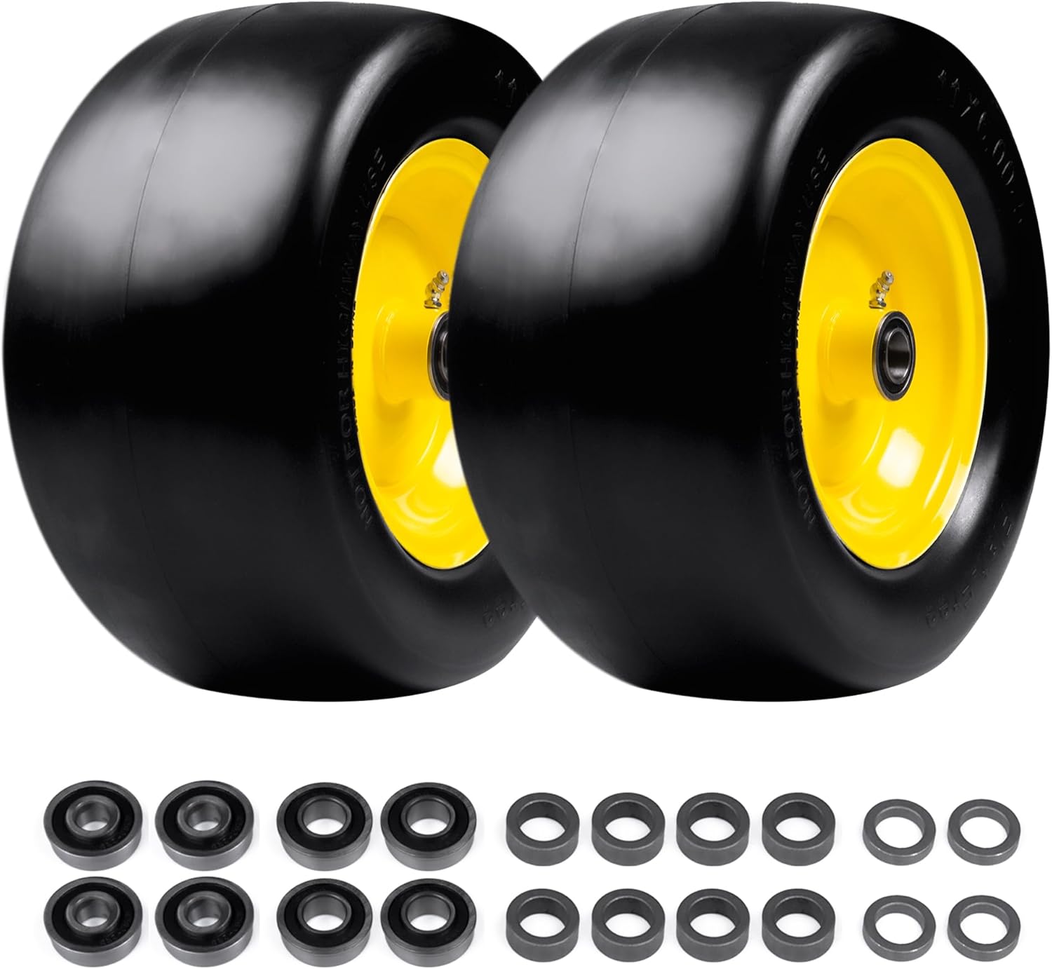 Lawn Mower Tires Flat Free 2 Pack, Zero Turn Lawn Mower Solid Smooth Rubber Front Tires (Yellow, 11x6.00-5 (2 Pack)) 11x6.00-5 (2 Pack) Yellow