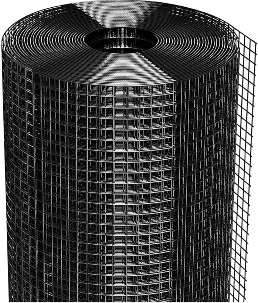 Hardware Cloth, Galvanized Chicken Wire Fence, 19 Gauge Vinyl Coated Wire Mesh Roll, Black Welded Wire Fencing Roll Gopher Wire Mesh Roll for Garden Fencing Rabbit Snake Wire (Black 16IN 10FT)