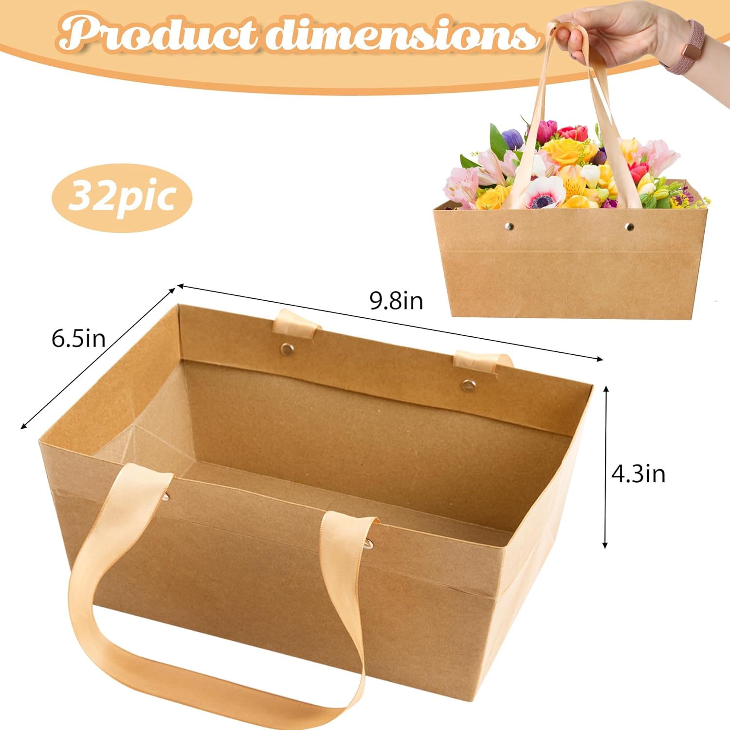 Orchidleaf 32 Pcs Basket for Gifts Empty, 6.5 x 9.8 Inch Kraft Empty Gifts Baskets with Handle, DIY Bulk Empty Gift Basket for Christmas, Party, Valentine's Day, Weddings, Thanksgiving, Graduation