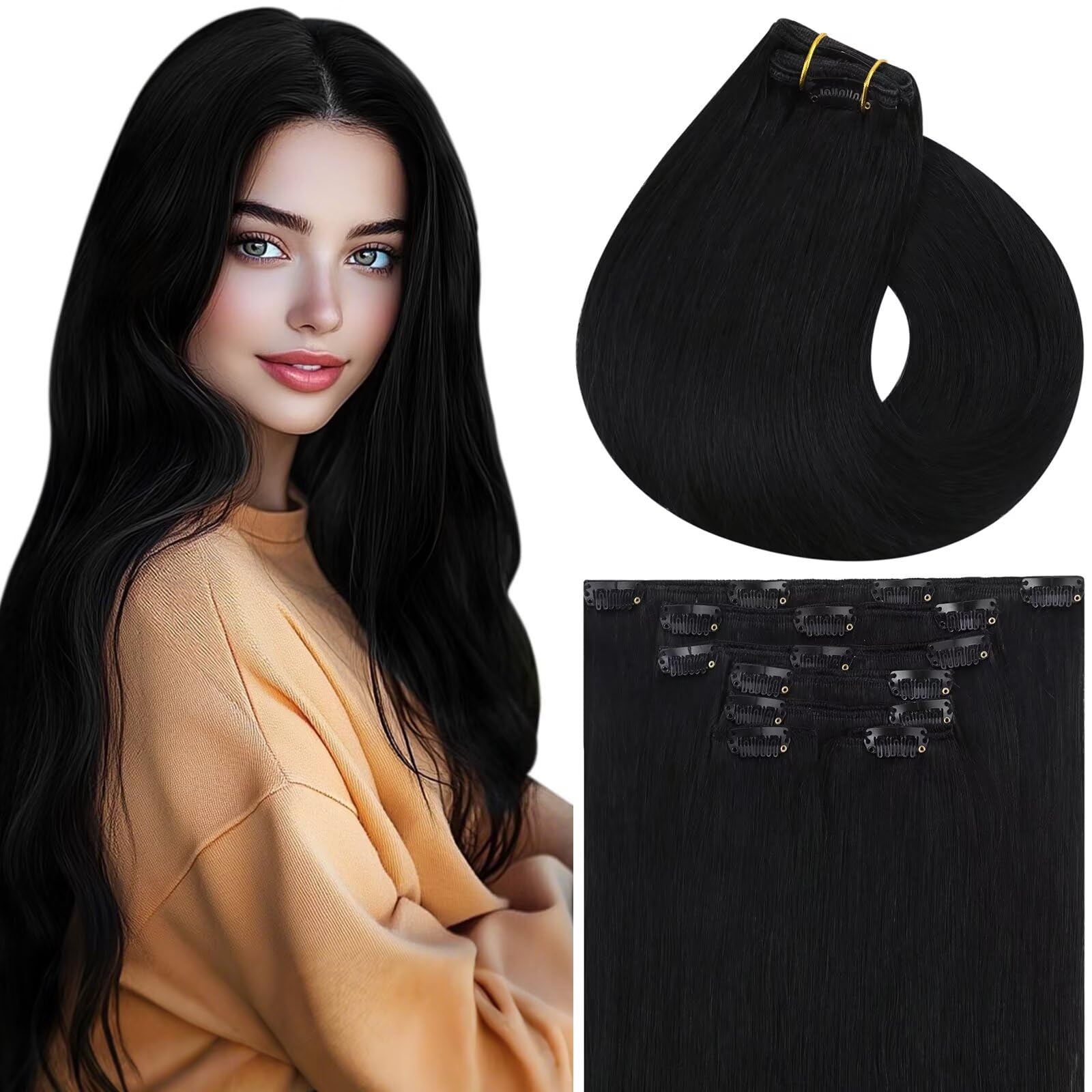 Vivien Brown Clip in Hair Extensions Darkest Brown to Light Brown Balayage Hair Extensions for Women Clip in Hair Extensions Human Hair 22 Inch 120g 7pcs #2/8/2 — view 10