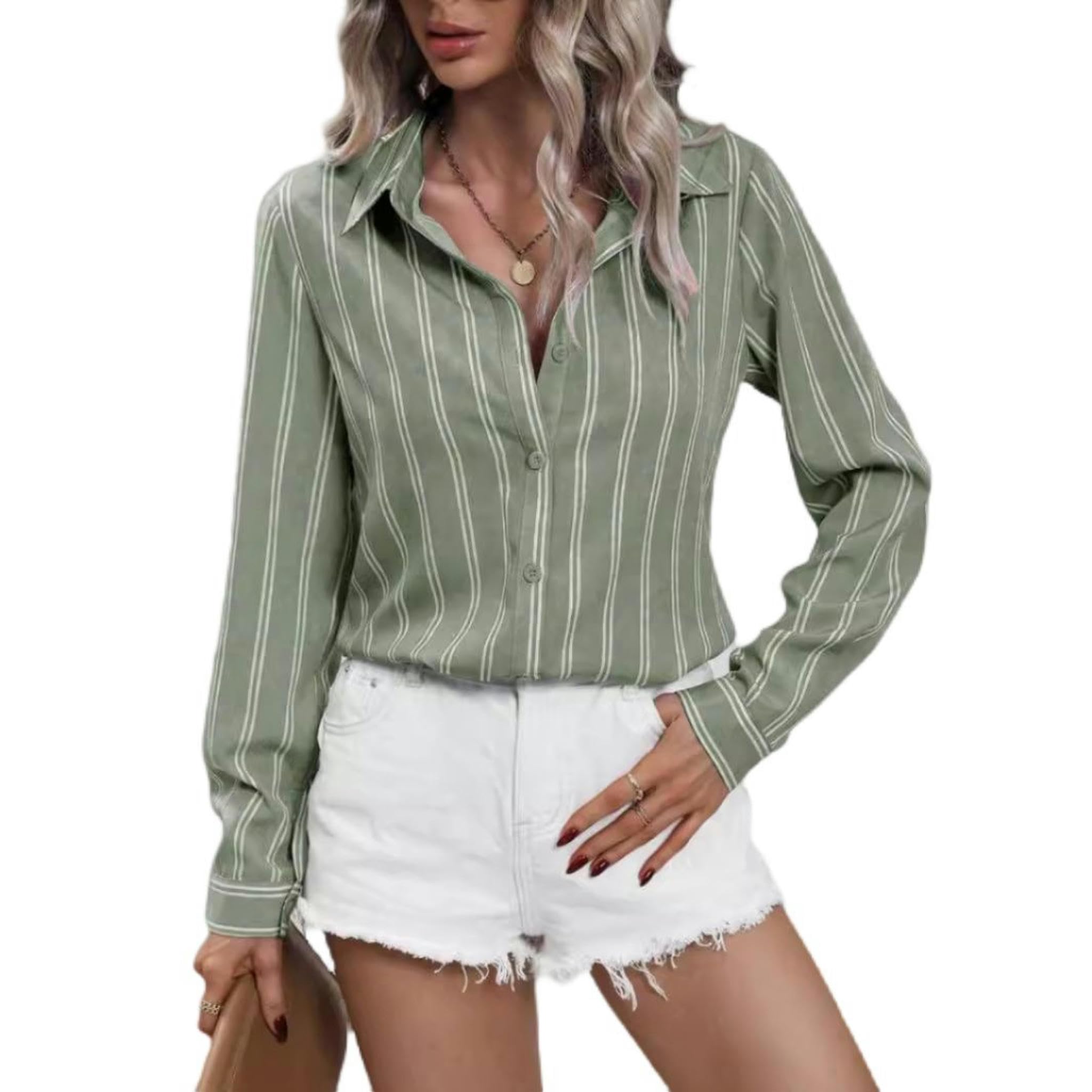 Nuova Camicia da Donna a Maniche Lunghe a Righe alla Moda in Stile pendolare