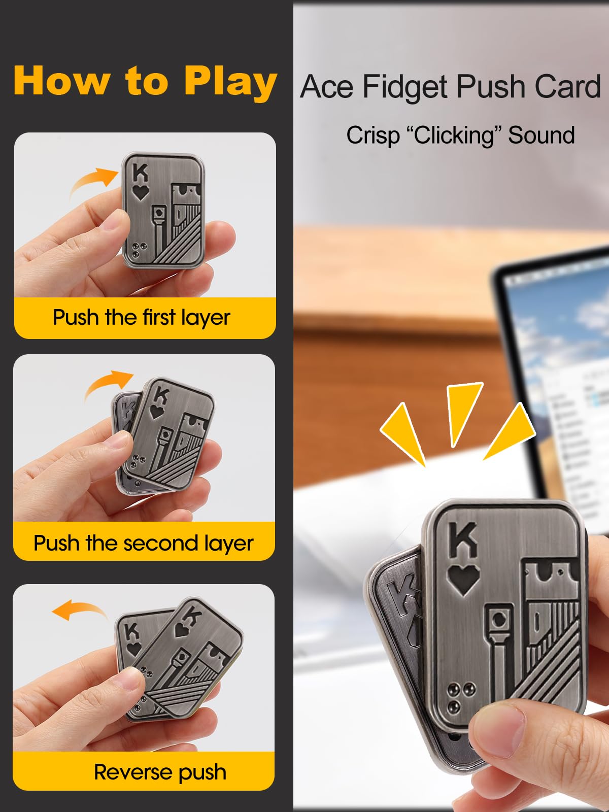 Fidget Slider for Adults,Metal Magnetic Fidget Toys for Stress Relief,Anxiety,ADHD,EDC Poker Push Card Cool Office Desk Magnet Toy Gift for Teen Friends Husband - Image 3