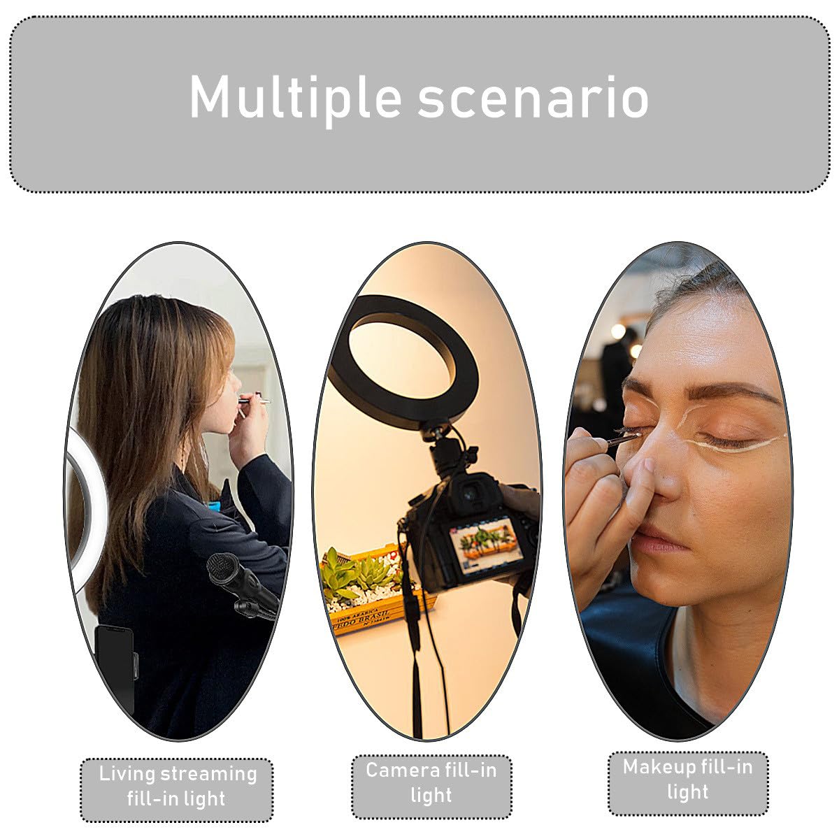 BESTYASH Anillo de Luz LED para Móvil con 2 Piezas, Lámpara de Relleno para Maquillaje y Video, Luz Portátil de Metal y Plástico con Soporte de 16 Cm