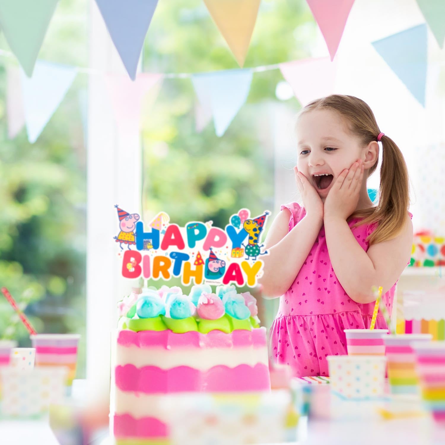 dekora - Cake Topper Peppa Pig "Happy Birthday" – 17x12cm | Decoración Oficial para Tartas de cumpleaños