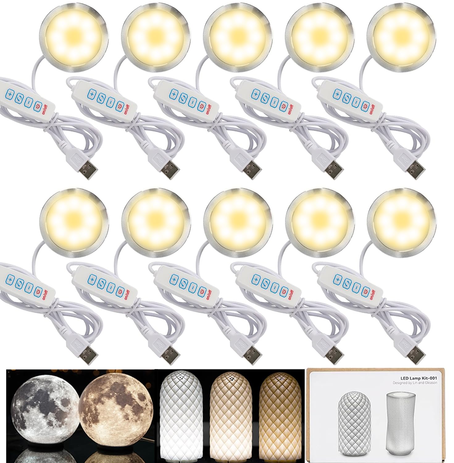 LED Lamp Kit 001 Three Colors for Bambu Lab Makerworld 3D Printed DIY Hardware Model Spare Parts 5V USB Powered, 3000K Warm Light (10)