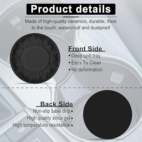 Miniatura 3 de SINGARO Portavasos para automóvil, 4 portavasos de silicona integrados en posavasos decorativos, portavasos antideslizantes universales, accesorios