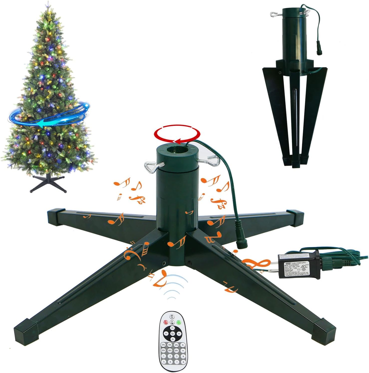 Rotating Christmas Tree Stand, Durable Steadily, Up to 9ft 120 lb Artificial Xmas Tree, 360 Degree Rotation Tree Stand with Remote Control, Music.