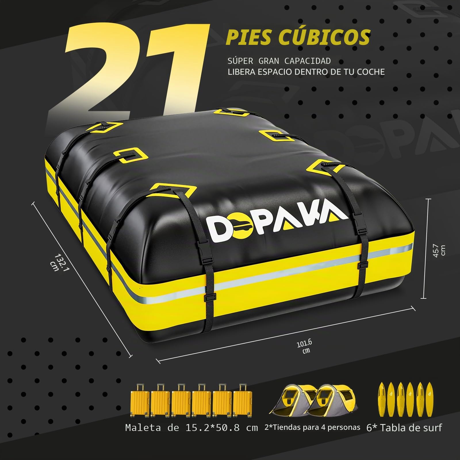 Cofre de Techo 21cubos/595L,Resistente al Agua,Cofre de Techo para Coche 1000D Oxford,pto para Coches con/sin Portaequipajes,Cierre de Equipaje, 6 Ganchos para Puertas,Bolsa de Almacenamiento