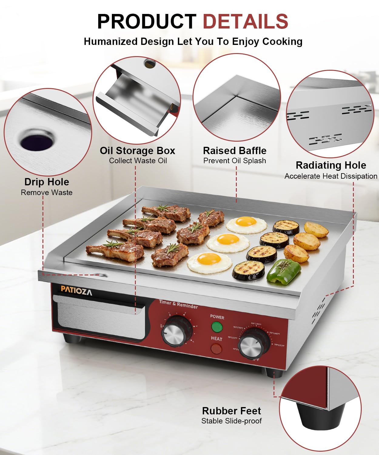 Plancha Électrique Professionnelle Inox 36cm, avec Minuterie 5min | 1700W Commerciale Plancha de Cuisson Grill Électrique, Thermostat Réglable 50-300°C, Grill de Table pour Restaurant et Maison