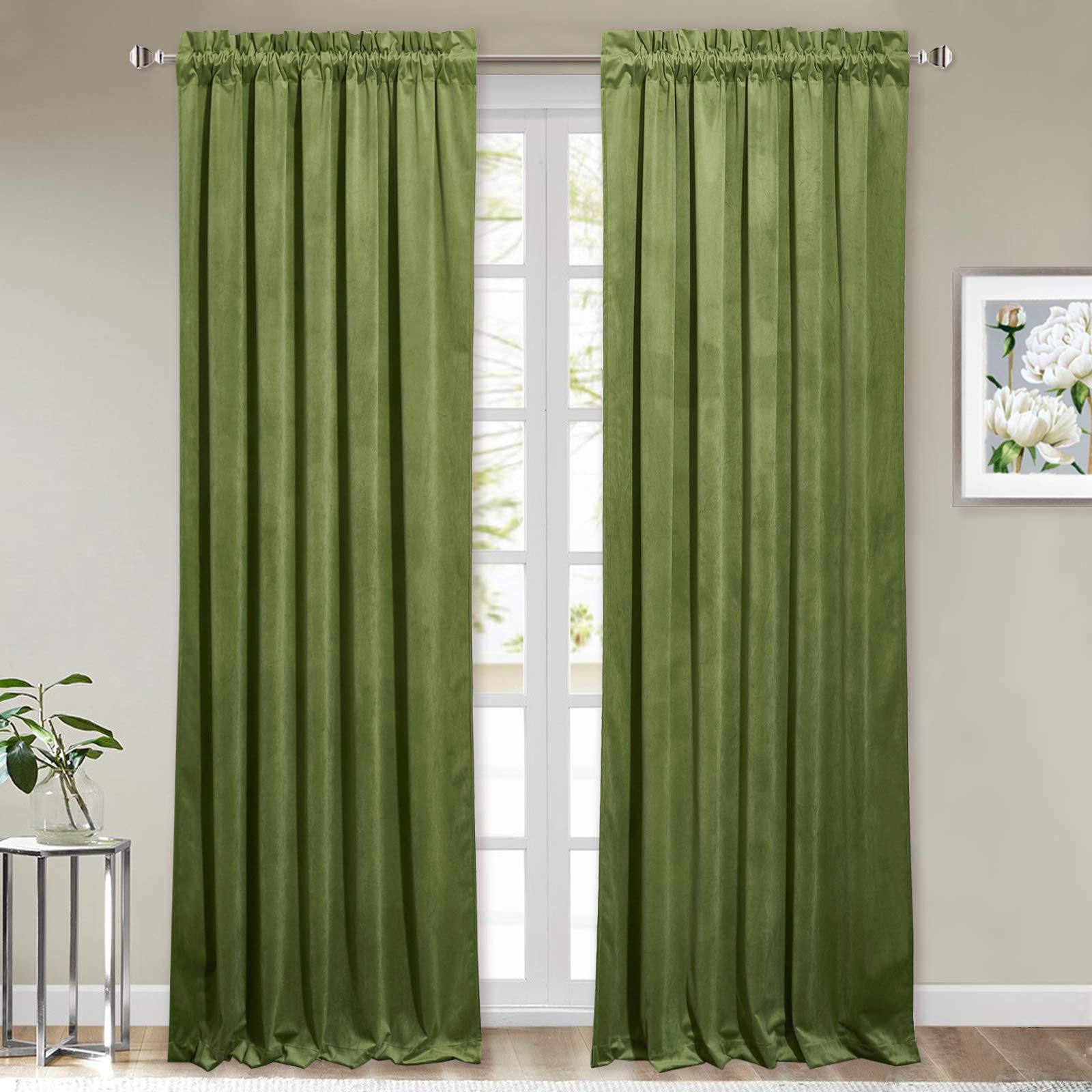 StangH Velvet Curtains 84 inches Long - Home Decor Grass Green Curtains Drapes for Living Room, Blackout Thermal Insulated Window Treatment for Dining
