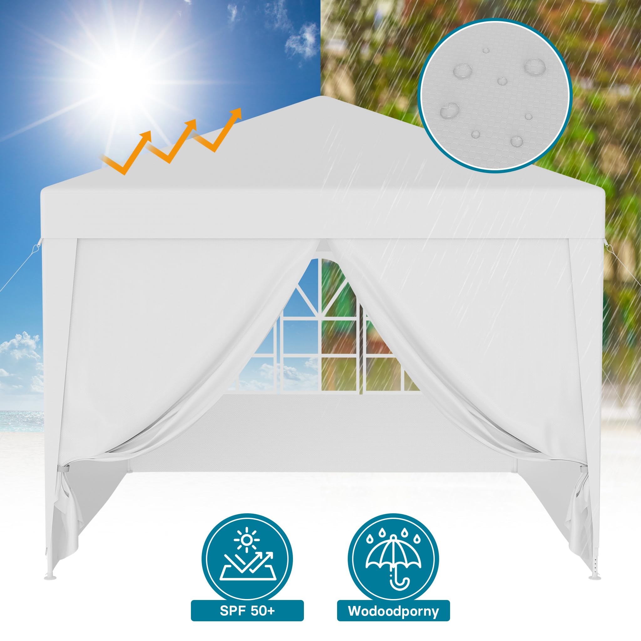 Wiltec Pawilon 3 x 3 m w kolorze białym z ochroną UV 50+, altana ogrodowa ze zdejmowanymi bokami, namiot imprezowy z oknami, np. na taras i festiwale