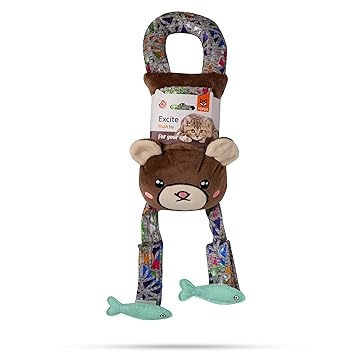 Barkbutler x Fofos Door Hanger Bear Toy for Cats, Brown | US Grade Catnip Inside | with 2 Detachable Fish Toys | for Kittens Above 2 Months + Older Cats | Soft Polyester Fabric + Cotton Stuffing