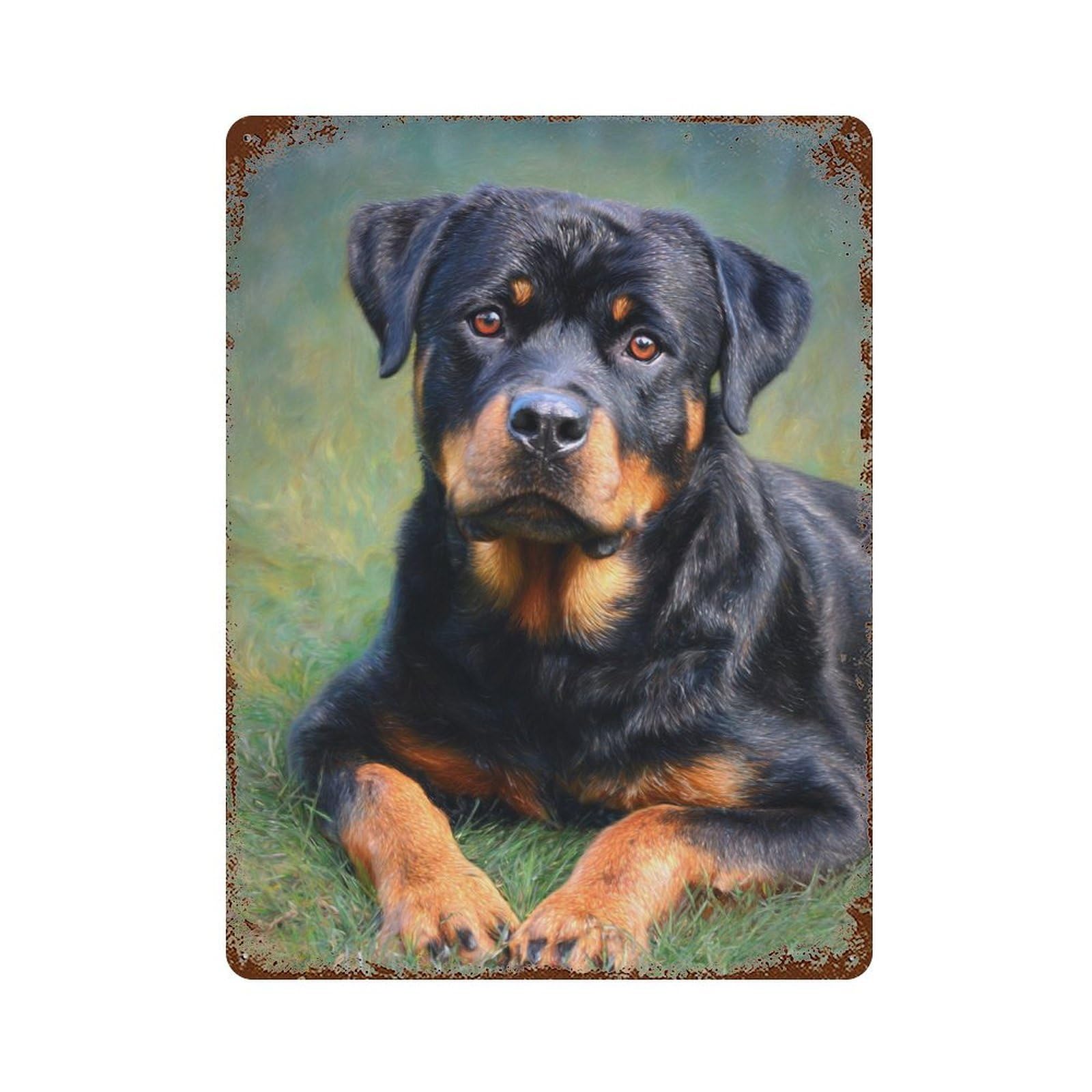 Garage Style Rottweiler Dog Painting Artwork Rusty Metal Tin Sign 15.7"x11.8", Shabby Chic Decor for Bar And Workshop