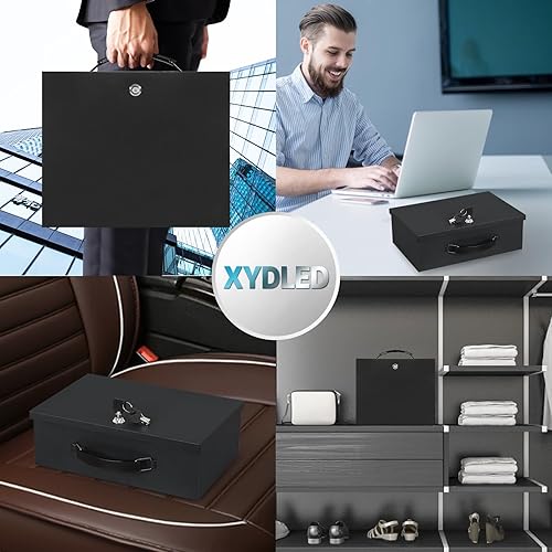 Miniatura 7 de xydled Caja de seguridad resistente al fuego con cerradura de llave para almacenamiento de seguridad de objetos de valor, 13.2 x 11 x 5.1 pulgadas,