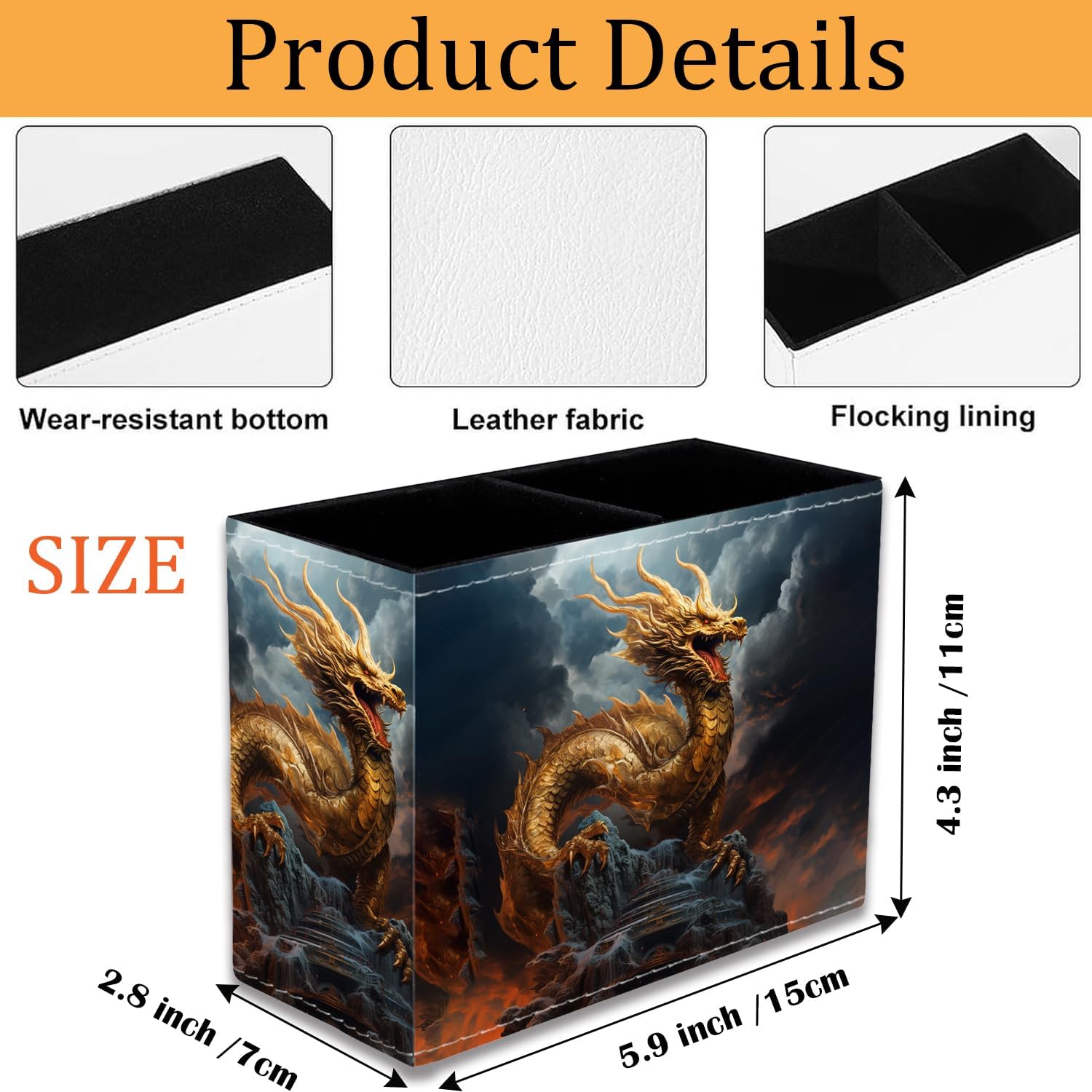 Golden Dragon Pencil Holder for Desk, PU Leather Multifunctional Mobile Pen Holder Desktop Organizer Makeup Brush Holder for Classroom, Office and Home image 5