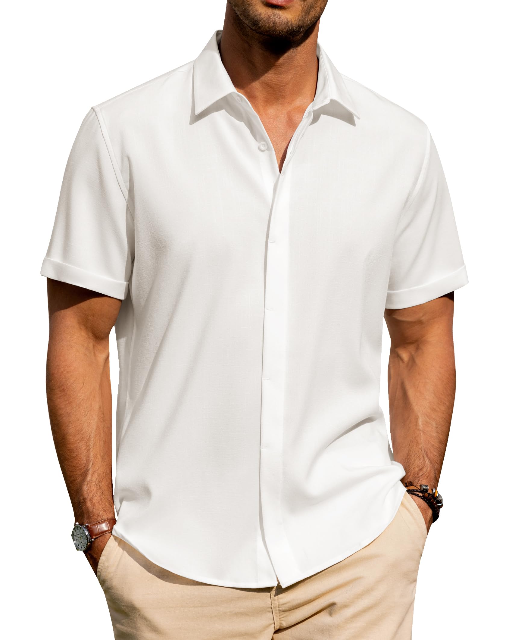 J.VER Men's Linen Shirts Casual Short Sleeve Button Down Shirt Beach Summer Vacation Holiday Wedding Cotton Tops