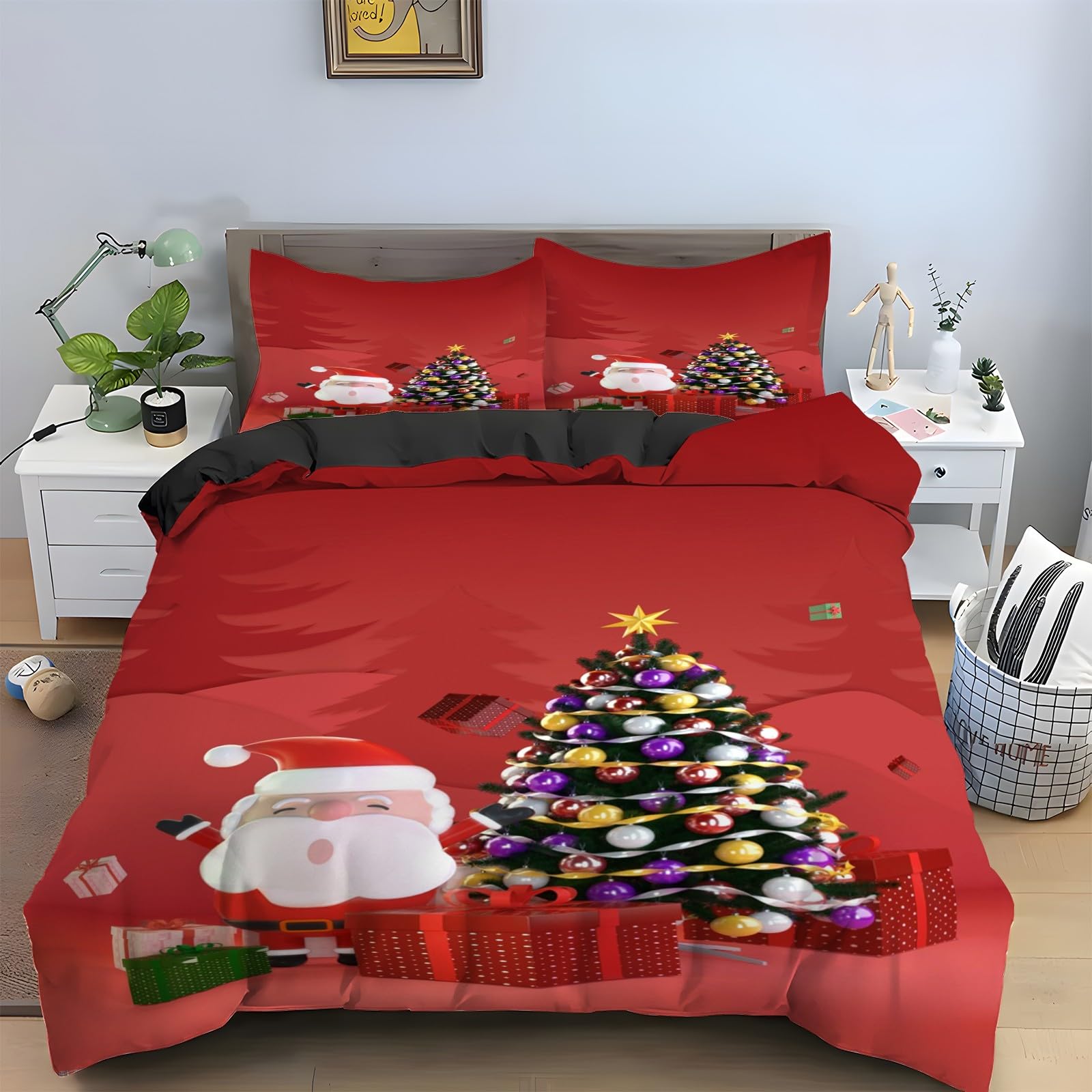 Housse de couette 160x200 Père Noël pour illuminer votre chambre pendant les fêtes de fin d'année